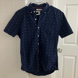 Men’s Navy Blue Anchor Print Button Down Polo Shirt Size S Goodthreads